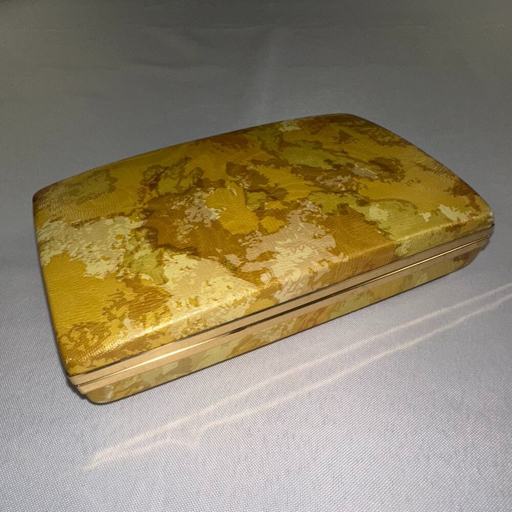 Mele Clamshell Hard Case Floral Vintage 1970's Travel Jewelry Box 7" x 4.75"